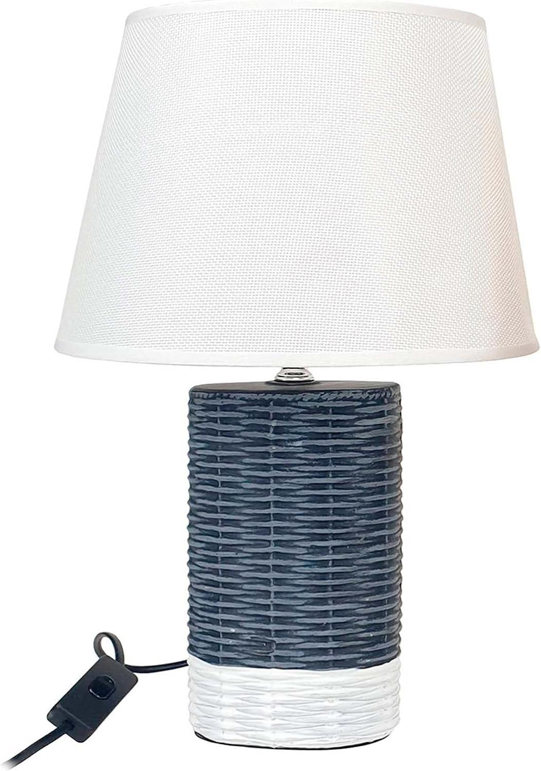 DCasa Lampada Da Comodino Moderna In Ceramica - Colore Argento/Nero, Base Con Pietre Decorative, Paralume In Cotone, Attacco E14, 22,5 Cm