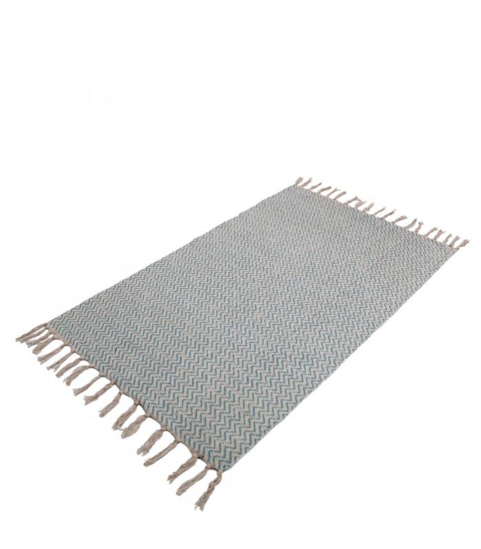 Grand Tapis Vert Avec Centre Rouge Et Bleu Et Franges - 217 X 150 Cm - Occasion