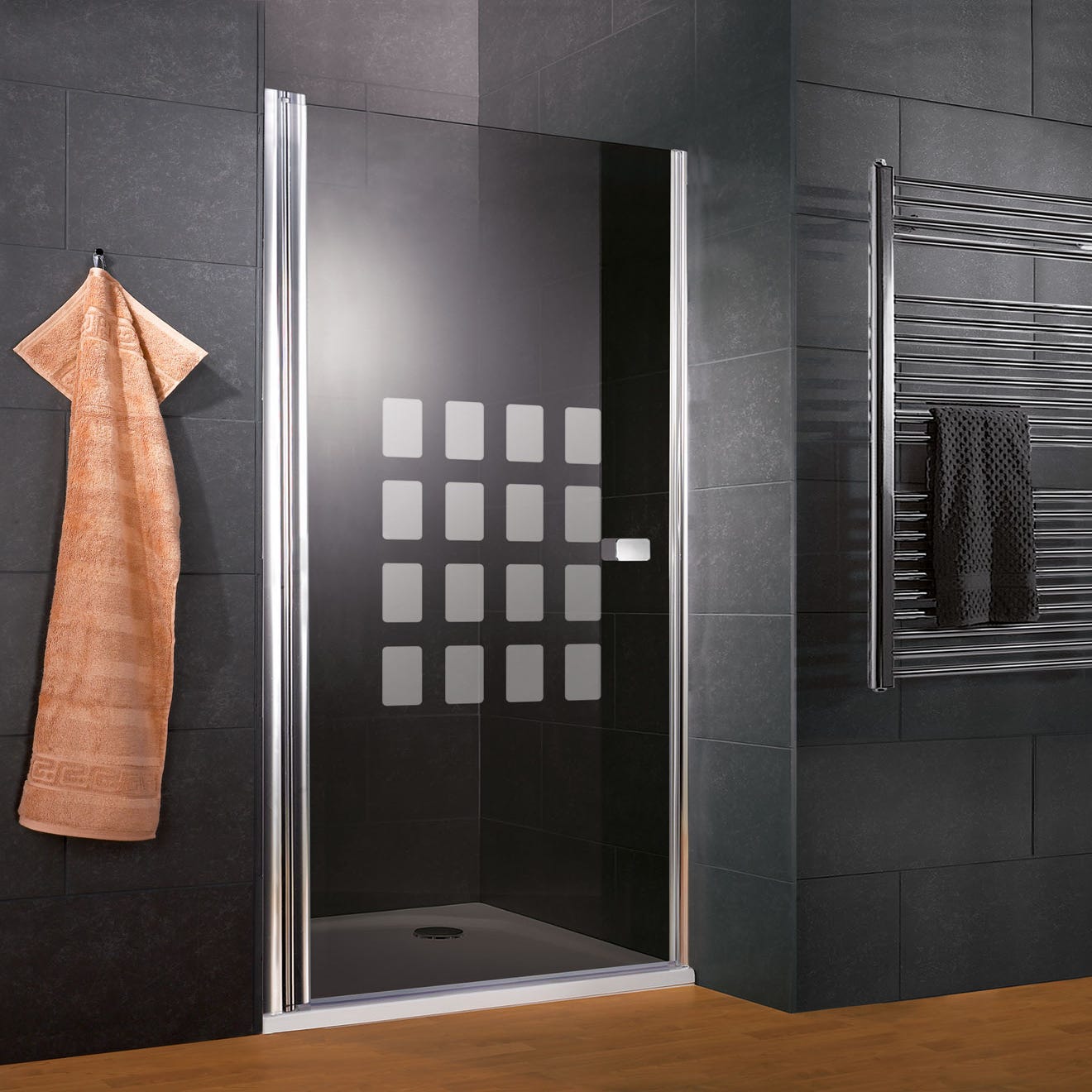 Porte de douche battante noir mat, 70 x 195 x 1.92 cm, verre et