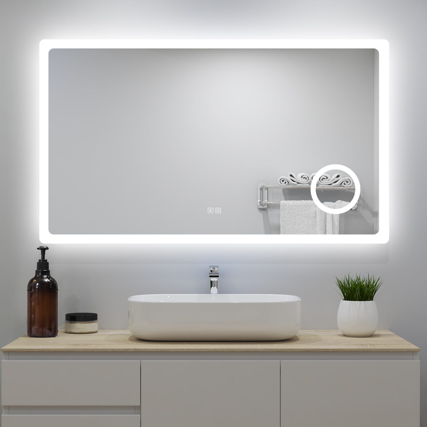 Miroir de Salle de Bain asymétrique (94x94cm) LED Lumineux Miroir