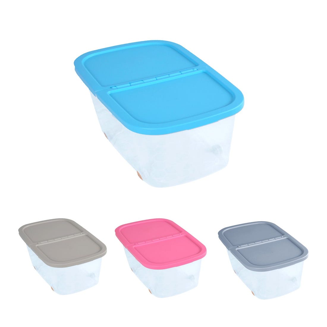Cajas de Almacenaje Transparente – Cajas Organizadoras de Plástico con Tapa  y Ruedas, 60 litros (Azul)