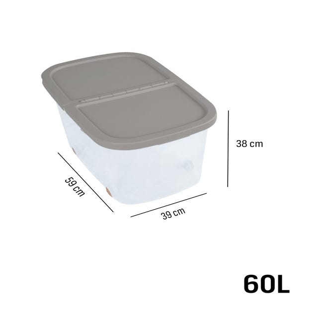 Caja organizadora transparente con tapa y rodos 90 L
