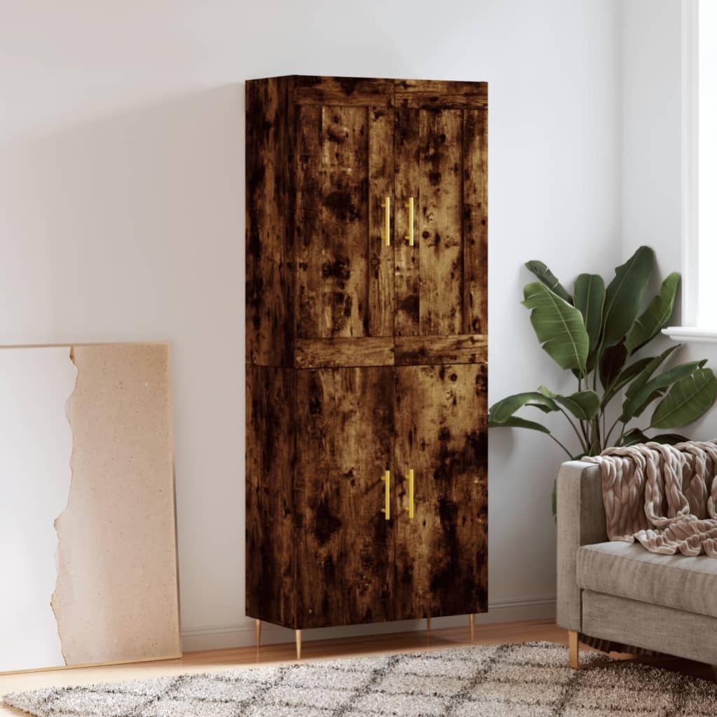 Credenza In Legno Rovere Fumo 180cm - Armadietto Alto Con Ante, Multiuso Per Soggiorno O Camera - Foto 5