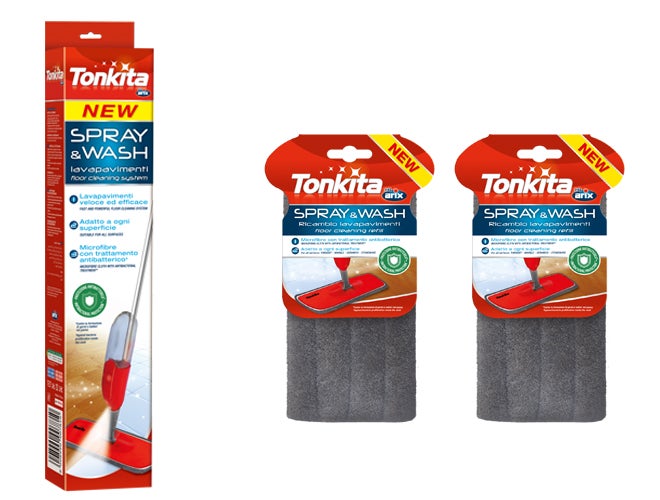 Tonkita set lavapavimenti spray wash con 3 panni in microfibra con  trattamento antibatterico lavabili in lavatrice