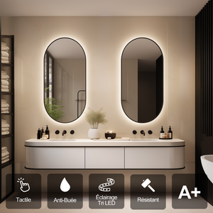 Miroir LED rectangulaire noir mat salle de bain - Collection Suisse -  Stellameubles