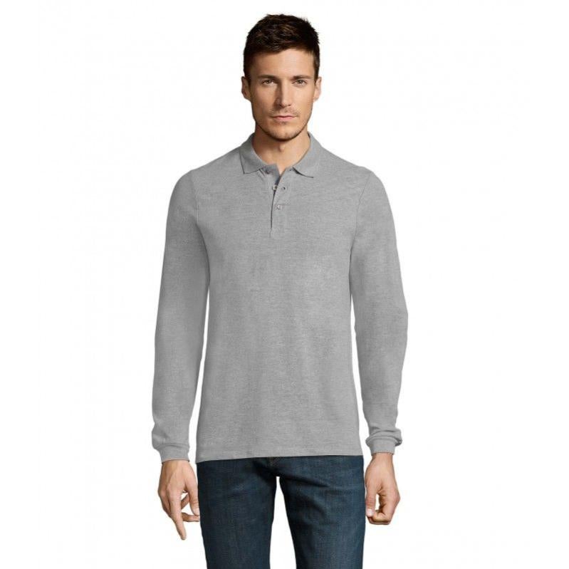 Polo homme - Polo Star II - Gris chiné - Manches longues - 100% coton