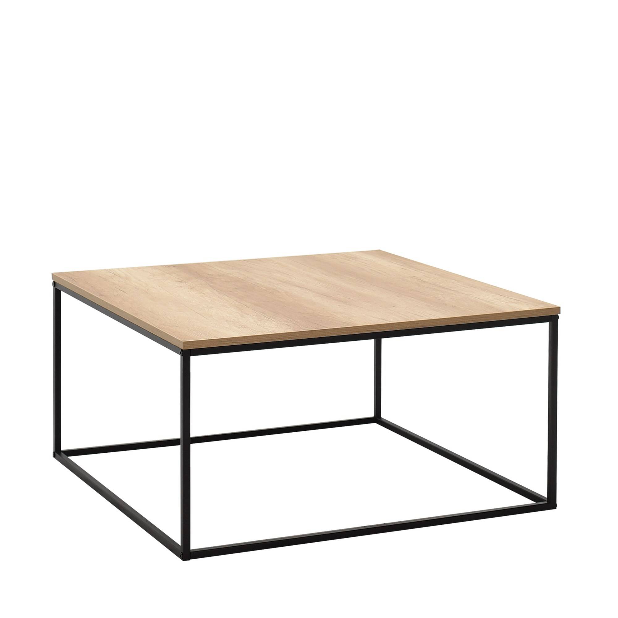 Table basse style industriel Basiba 80x80cm Métal Noir et Bois clair