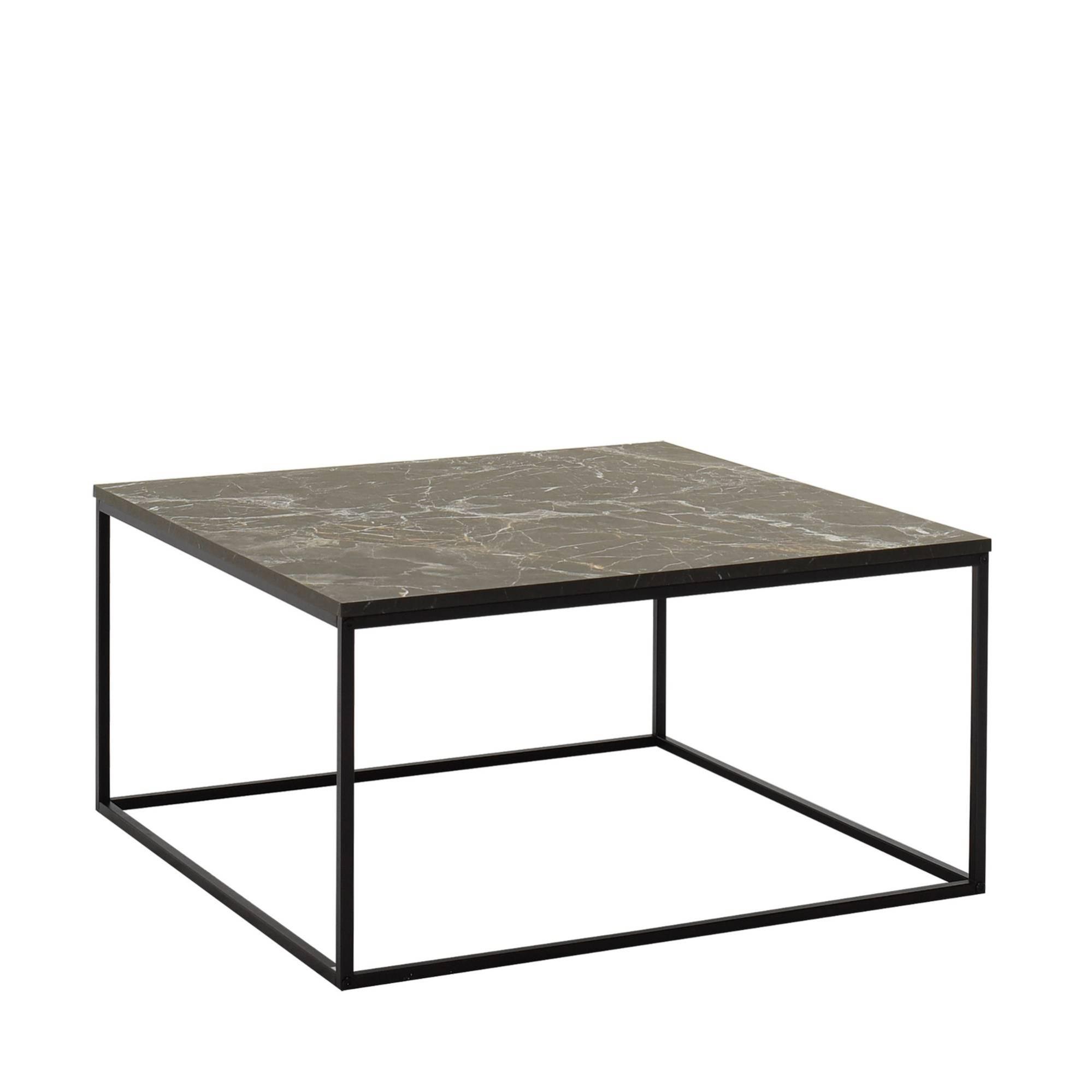 Table basse style industriel Basiba 80x80cm Métal Noir et Bois Effet marbre Noir Leroy Merlin