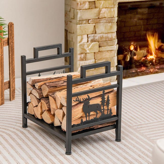 Range-bûches pour usage intérieur extérieur porte-bûches design support  rangement bois de chauffage en acier 40 x 30 x 5