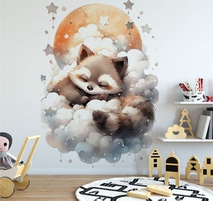 Papier peint enfant panoramique chat couronne de fleurs H260cms/L240cms