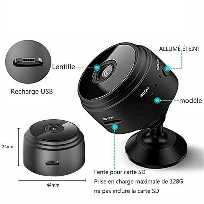 Mini Caméra Wifi Caméras avec Batterie Intégrée Sans Fil HD 1080p avec  Détection de Mouvement Vision