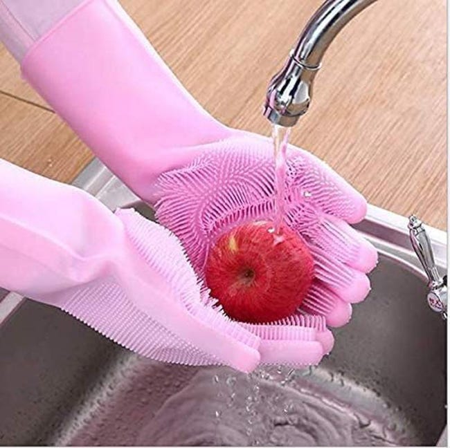 Gants de vaisselle en Silicone, gants de récurage en caoutchouc, brosse de  nettoyage en éponge pour les travaux ménagers de la vaisselle, cuisine