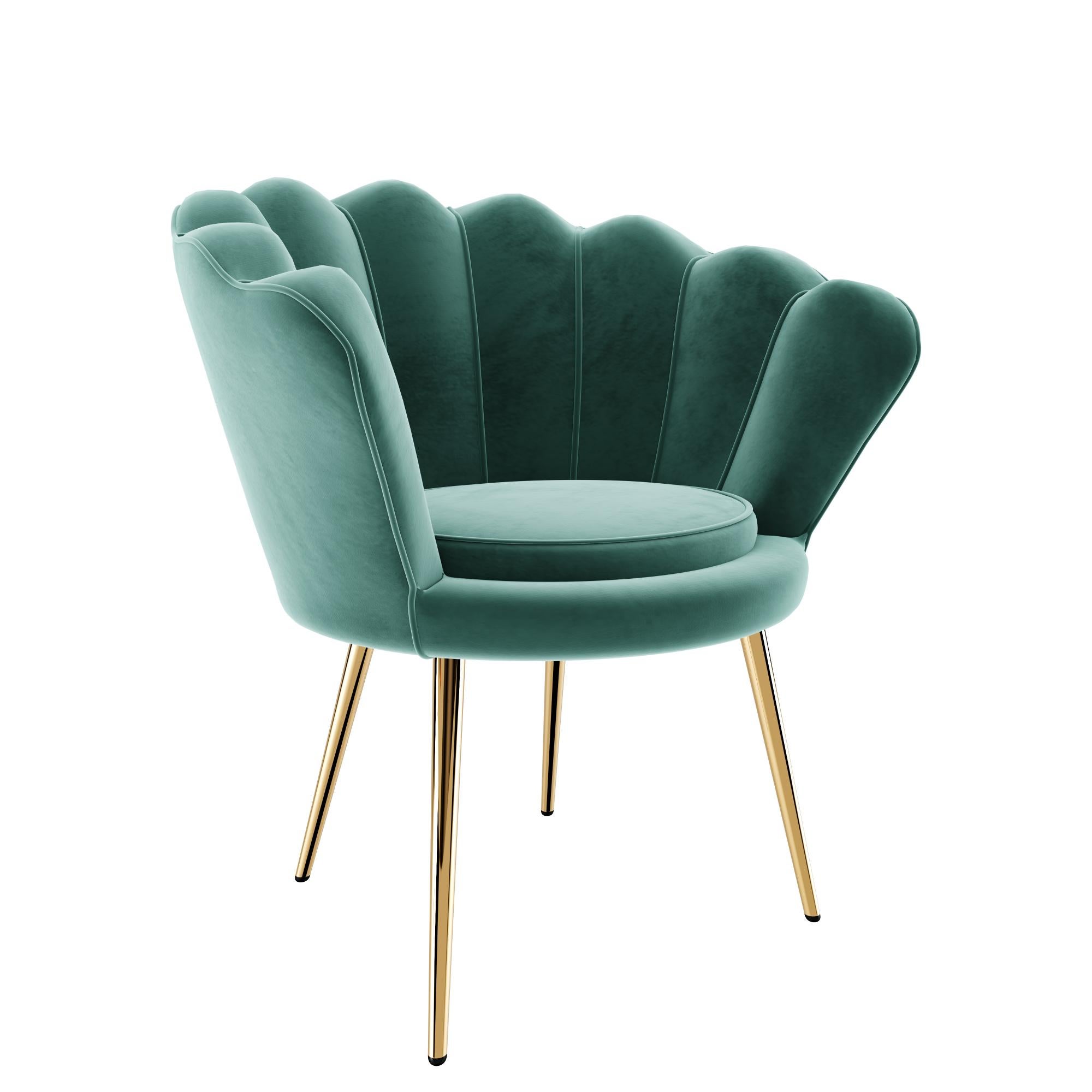 Poltrona In Velluto Grigio Con Gambe Oro - Schienale A Conchiglia, 69x71x84cm