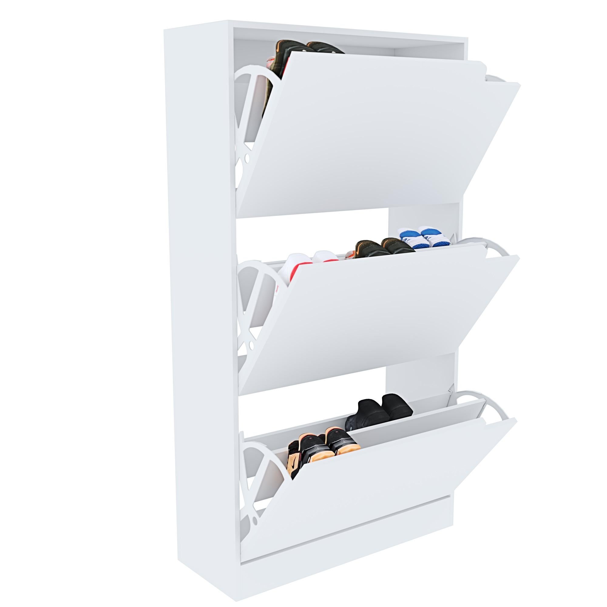 Scarpiera In MDF Melaminico Con Ante A Ribalta - 3 Ante Bianche, Doppia Profondità - Foto 2