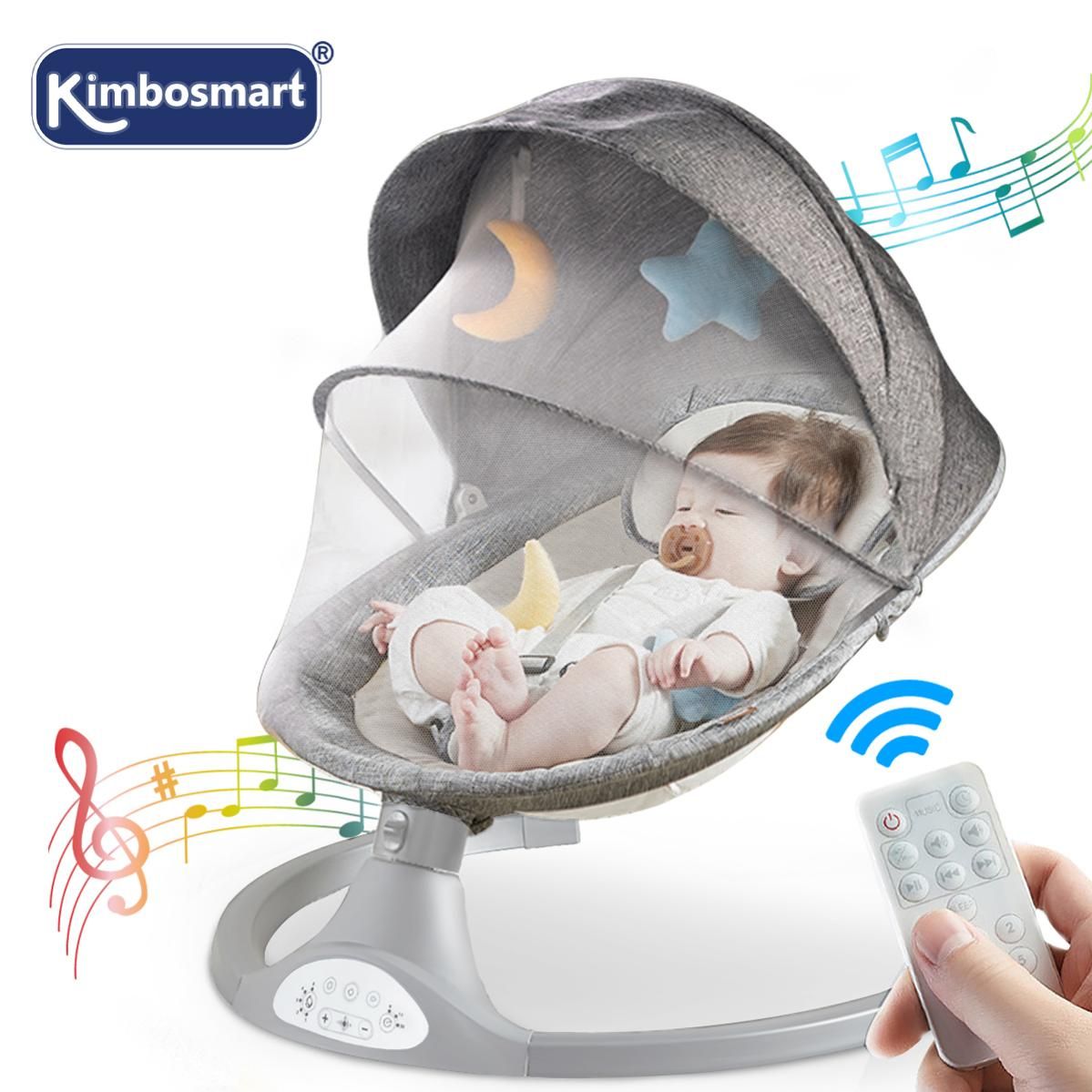 Hamaca electrica para bebe columpio 5 modos de vibracion musica Bluetooth para bebe de 0 a 12 meses gris Leroy Merlin