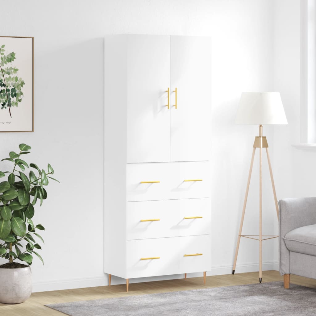 Vidaxl aparador alto madera contrachapada blanco brillo 69,5x34x180 cm