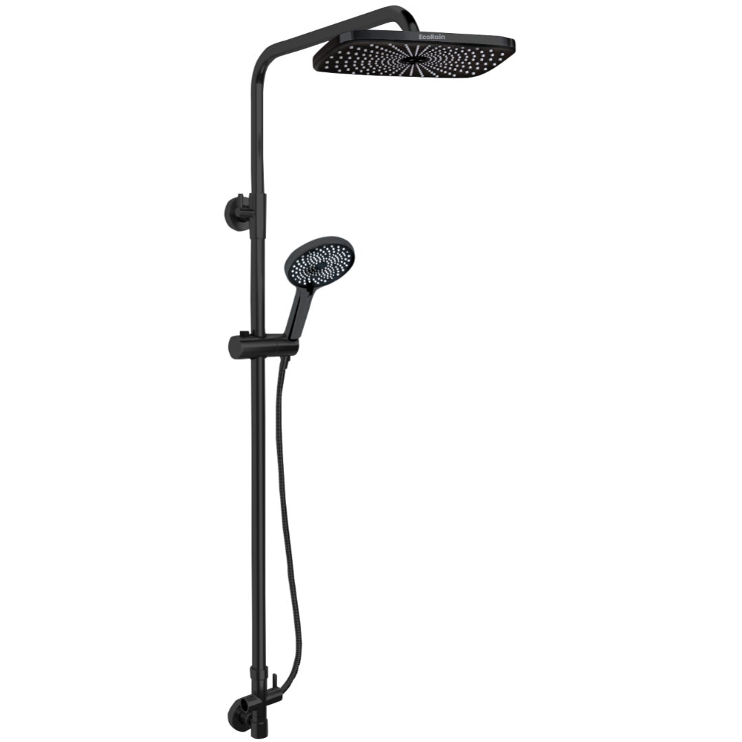 Ensemble de douche pluie EcoRain Melvin Noir 3 jets Economiseur d