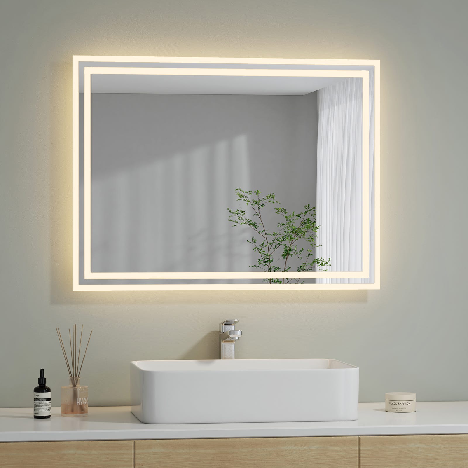Miroir rectangulaire avec interrupteur mural, miroir salle de bain