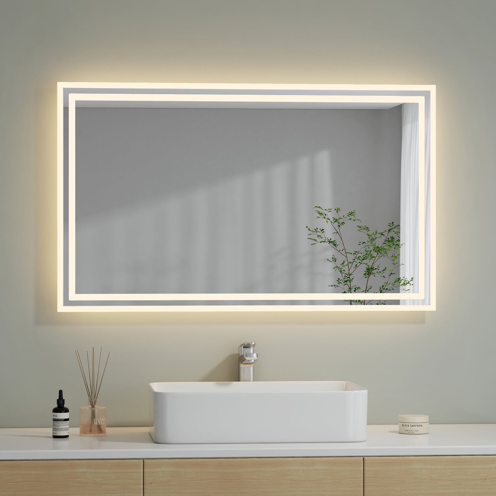 Miroir salle de bain led - 120 x 80 cm, cee:a++, tactile, mural, éclairage  blanc froid/chaud/neutre, fonction mémoire, anti-buée