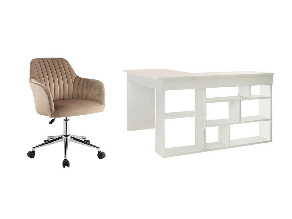 Bureau D'angle Avec Rangements - Coloris : Blanc + Chaise De Bureau ...