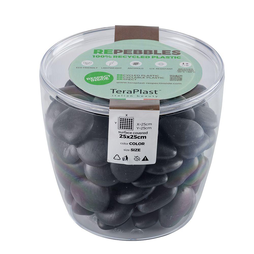 Sassi decorativi in plastica riciclata re-pebbles ciottoli antiusura da  esterno ed interno / Nero / Pot Pack