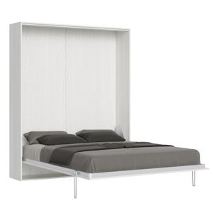 Letto piazza e mezza Clea, Set testata in ecopelle con rete ortopedica e  mantovana, 100% Made in Italy, adatto a materasso da Cm 120x190, Bianco