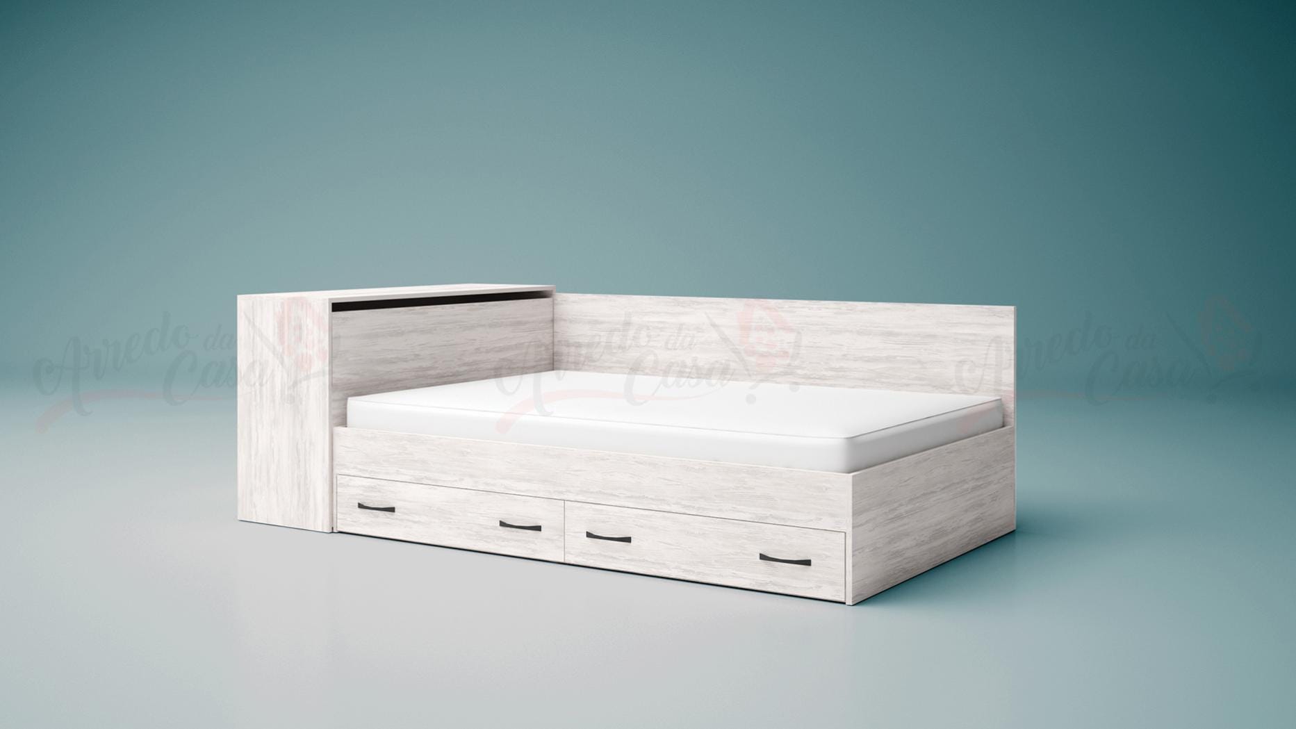 Letto a una piazza e mezza contenitore effetto legno LG3 190x120 bianco ...