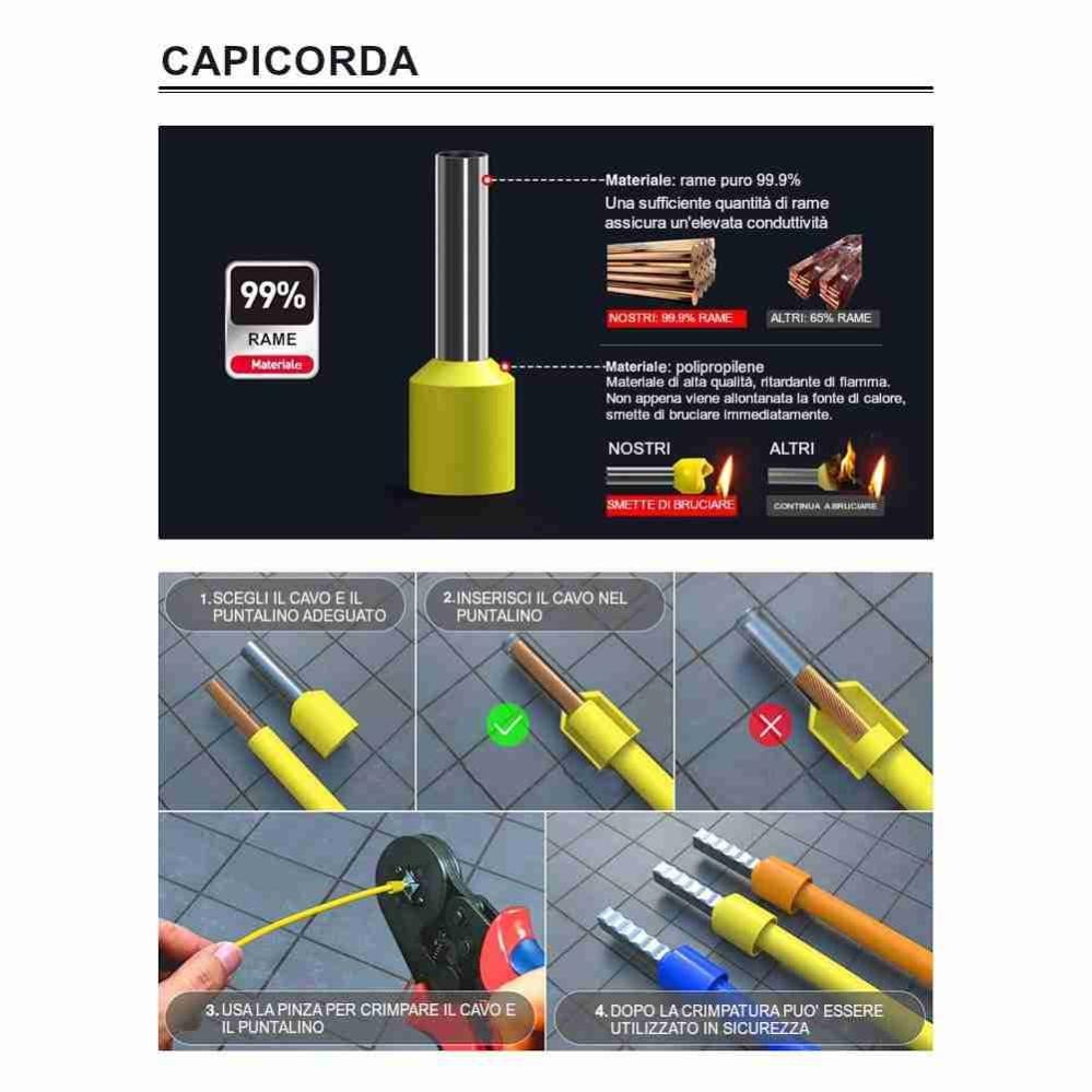 Pinza Crimpatrice Capicorda Professionale Kit Elettricista completo 1250pz - 2