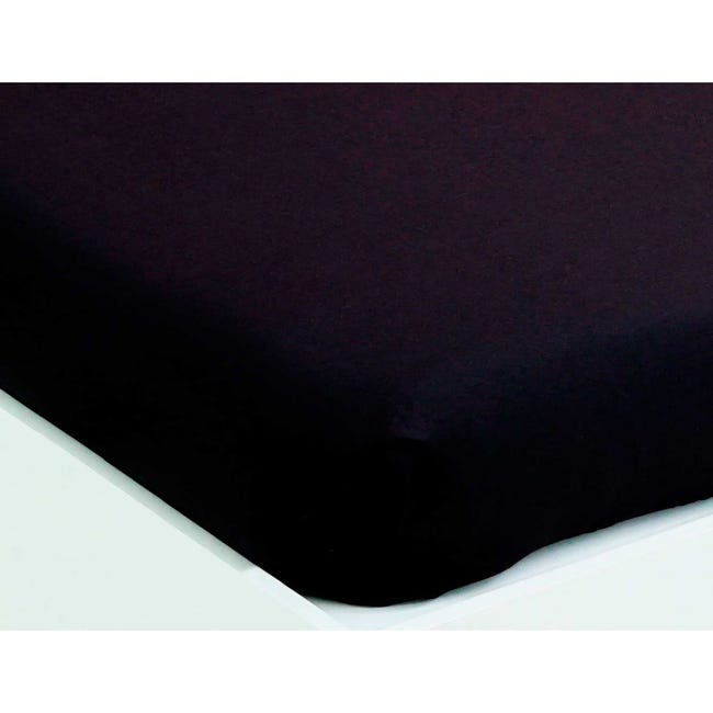 Sábana bajera ajustable lisa Negro cama 150 cm - 150x190/200 cm, 100%  algodón.