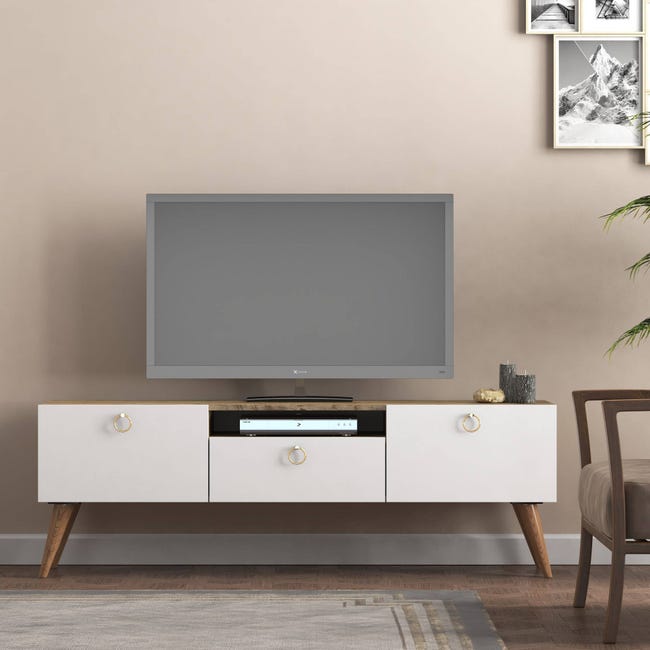 Olga - meuble TV - bois et blanc - 198 cm - style scandinave