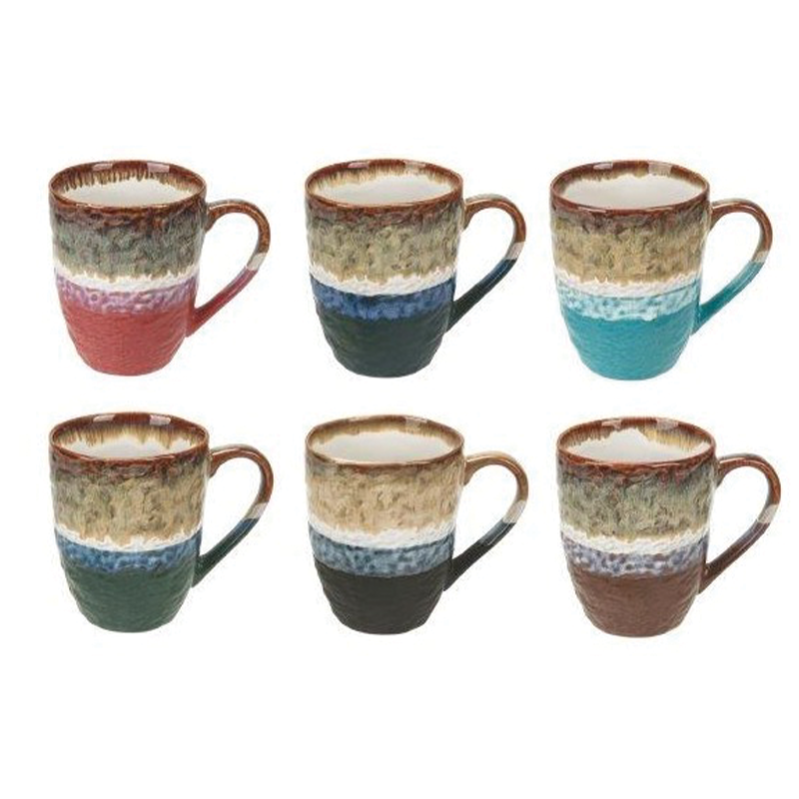 Set Di 4 Tazze Da Caffè In Gres Da 200 Ml, Colori Assortiti (grigio Scuro, Grigio Chiaro, Verde E Grigio Caldo), Dimensione Ø8x9 Cm
