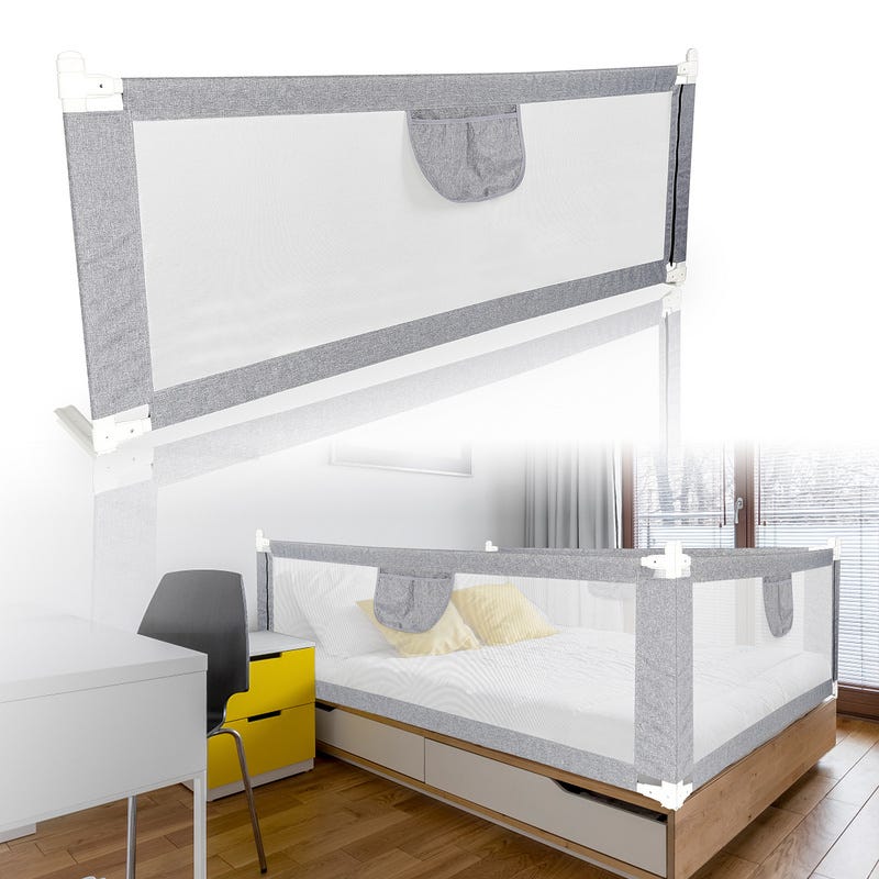 Barrière de lit anti-chute 200 cm Hauteur réglable de 64 à 96 cm Avec filet  aéré Pour de nombreux types de lit