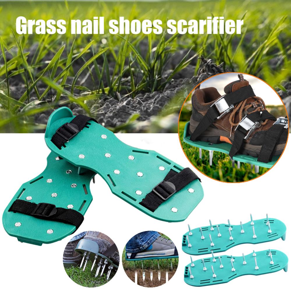 Chaussures d'aérateur de pelouse de jardin, cultivateur d'herbe de jardin,  outil de scarification des ongles, chaussures à pointes