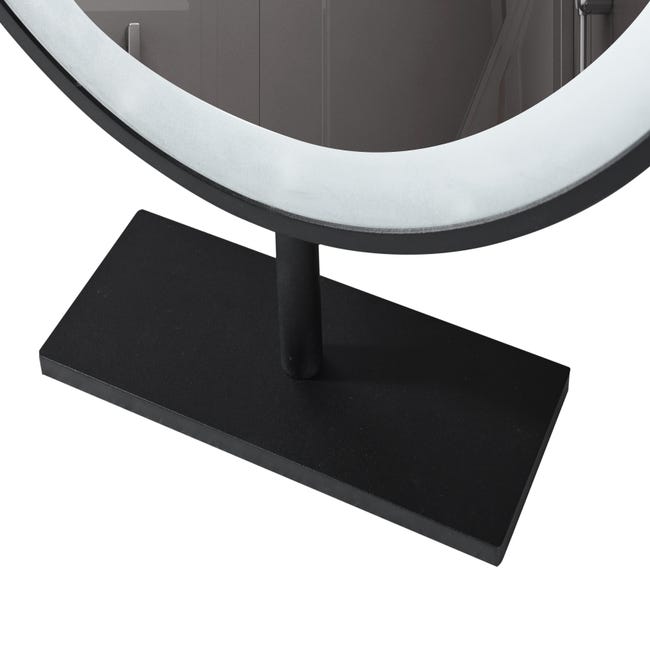 EMKE Hollywood miroir de courtoisie avec lumière, 50x58cm rond blanc, miroir  de coiffeuse pivotant à 360°, avec 3 lumières dimmables