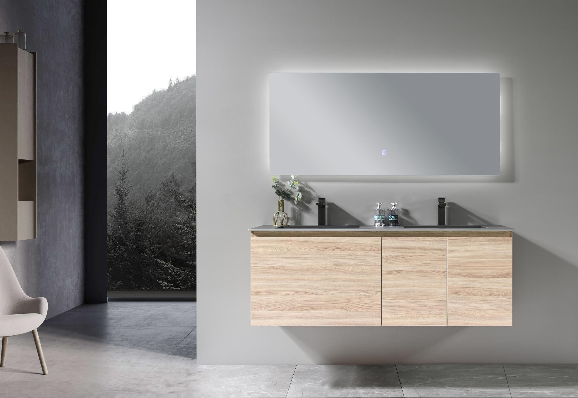 LuxuryBain- Meuble de salle de bain double vasque bois et gris avec