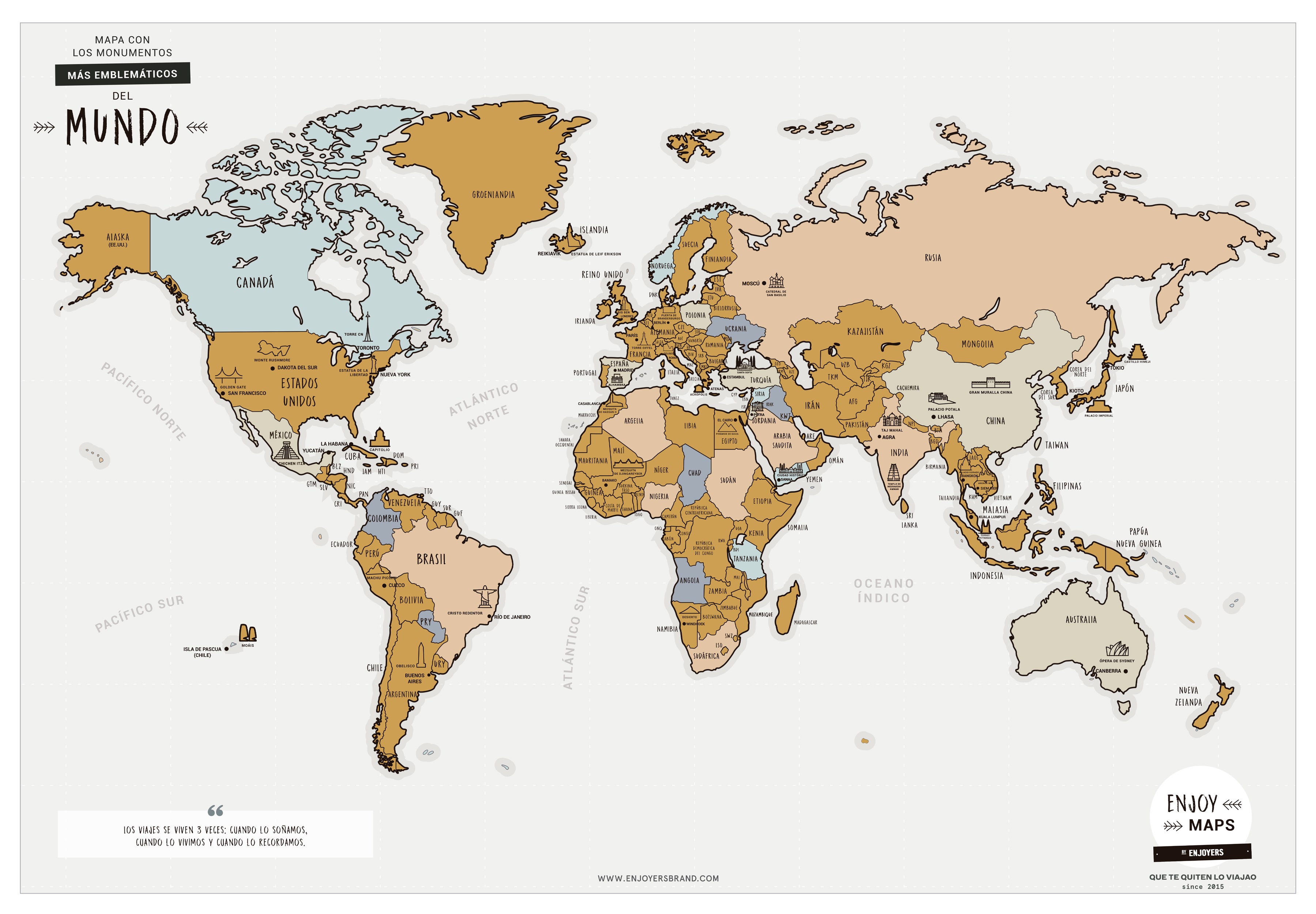 Mapa mundi para rascar los países 82x56 cm (dorado) 