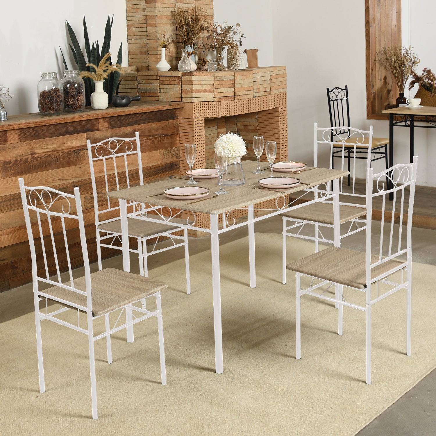 Ensemble 4 chaises de Salle à Manger Blanc avec Table de Cuisine Style  scandinave avec Pieds en Bois Massif