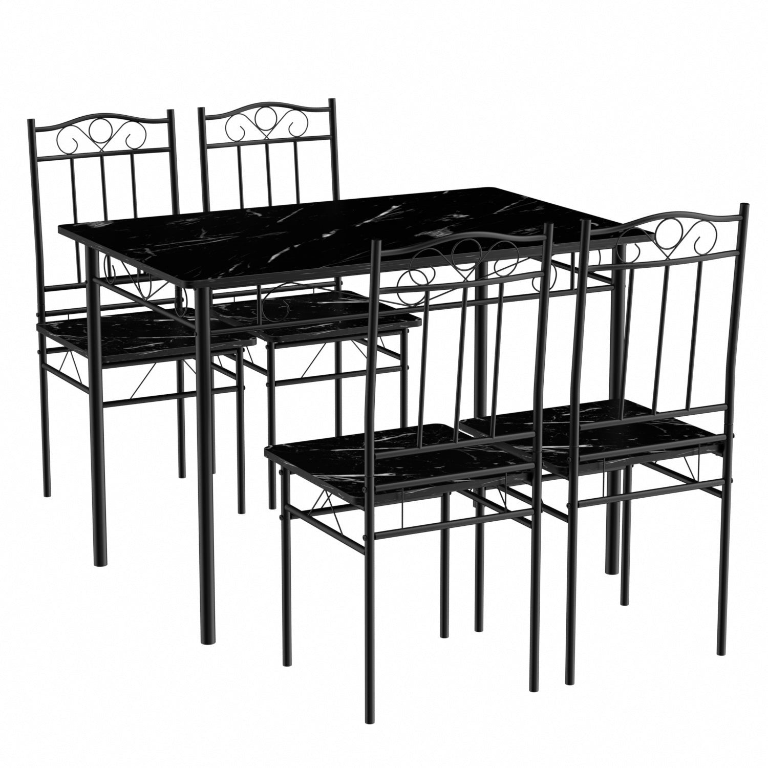 Ensemble Table Manger X X Cm Et Chaises Marbre Noir Et