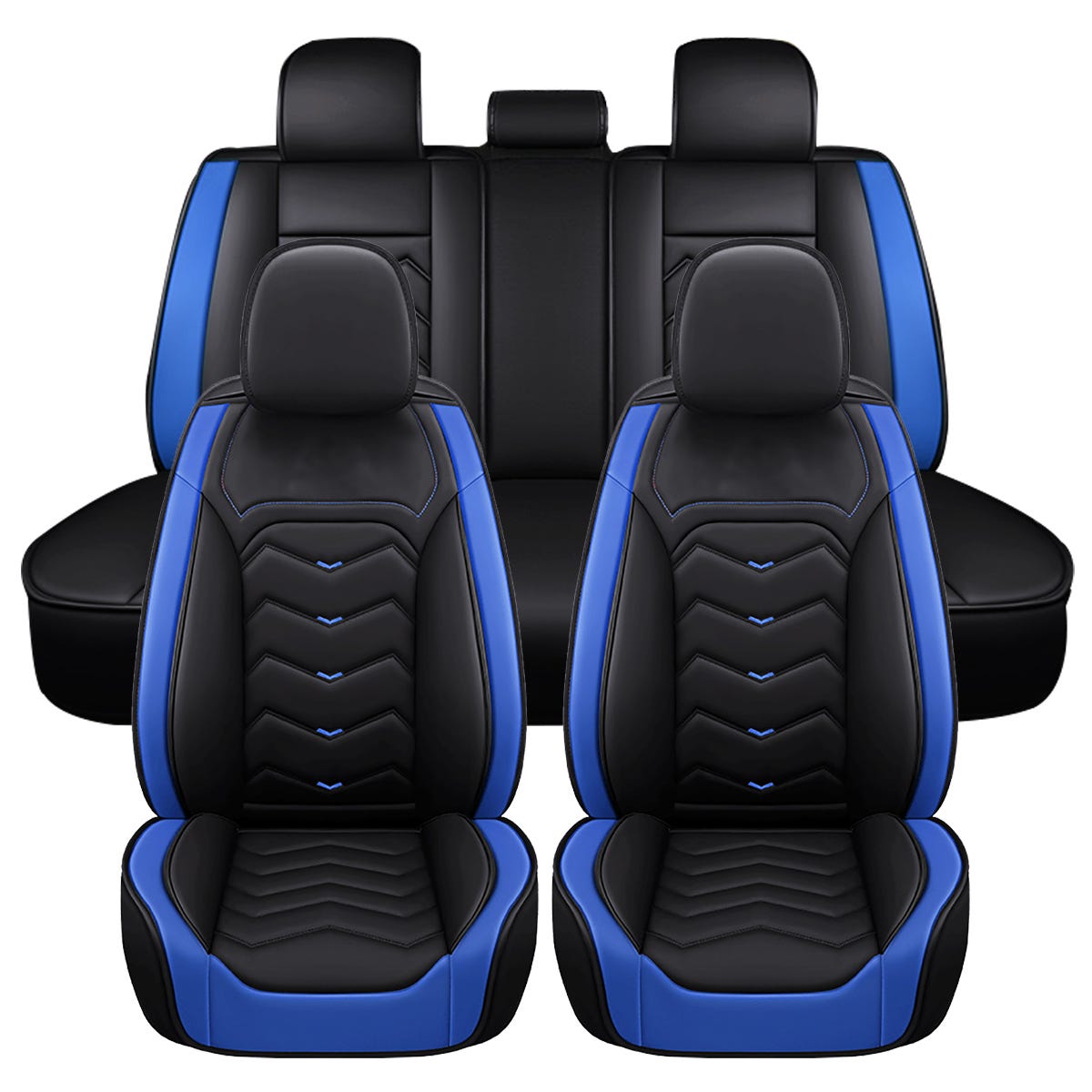 Housses de siège de voiture en cuir PU Universelles 5 Sièges - Noir + bleu