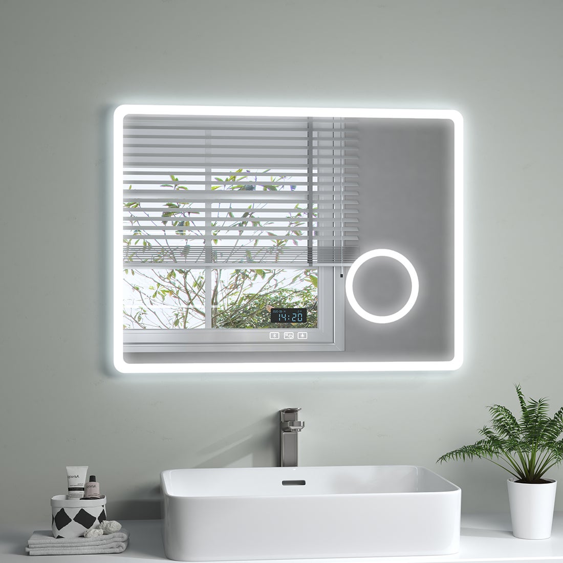 AICA Miroir LED tactile avec bluetooth 80*60cm, 3 couleurs antibuée avec un  miroir grossissant intégré avec lumière