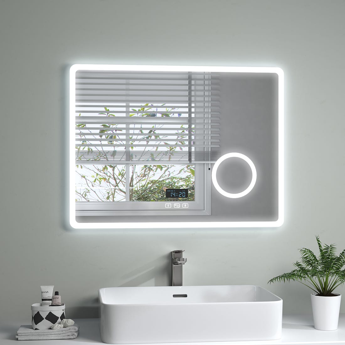 Miroir Lumineux avec Bluetooth 160 x 80cm, Miroir de Salle de Bain LED avec  3 Couleurs + Anti-buée + grossissant 3x，Mural Miroir-Ocean