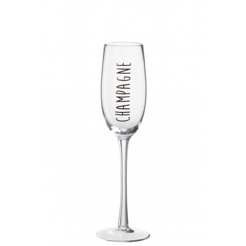Flute à champagne avec inscription en verre transparent H25cm Leroy