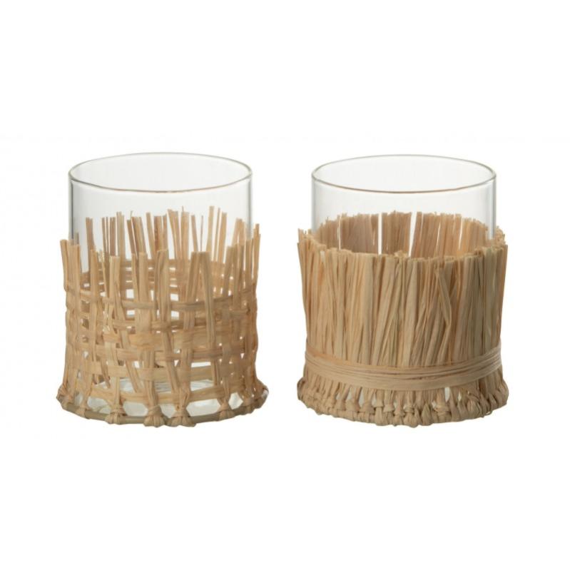 Set de 2 vases avec raffia en verre multicouleur 9x9x10 cm Leroy Merlin