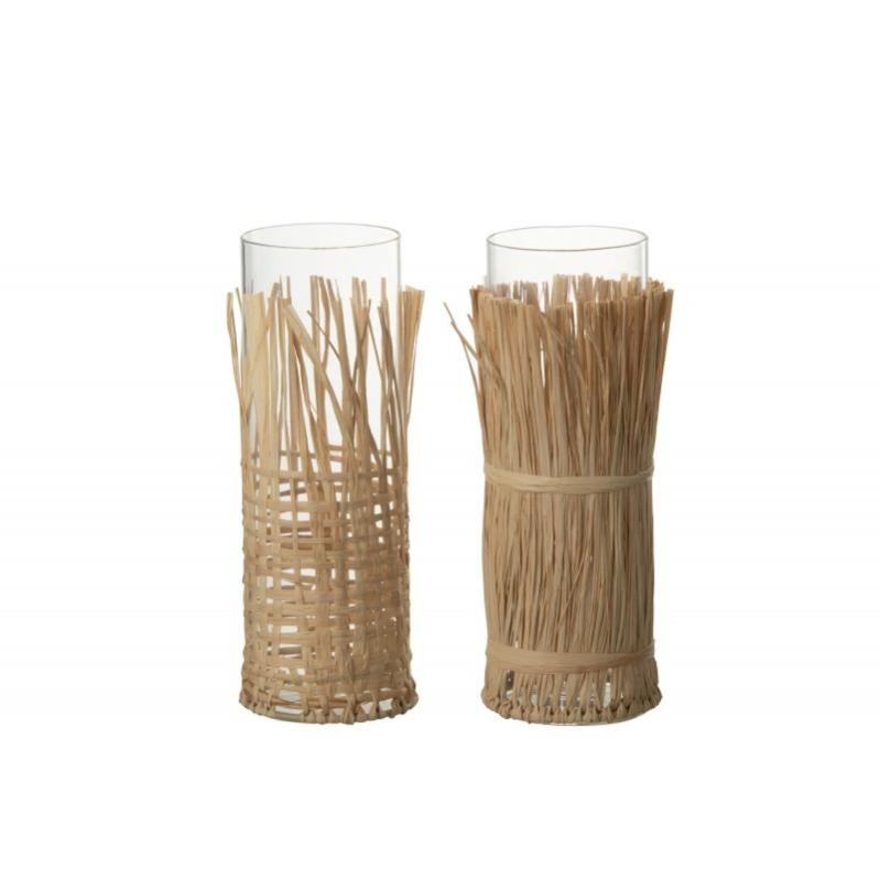 Set de 2 vases avec raffia en verre multicouleur 9x9x26 cm Leroy Merlin
