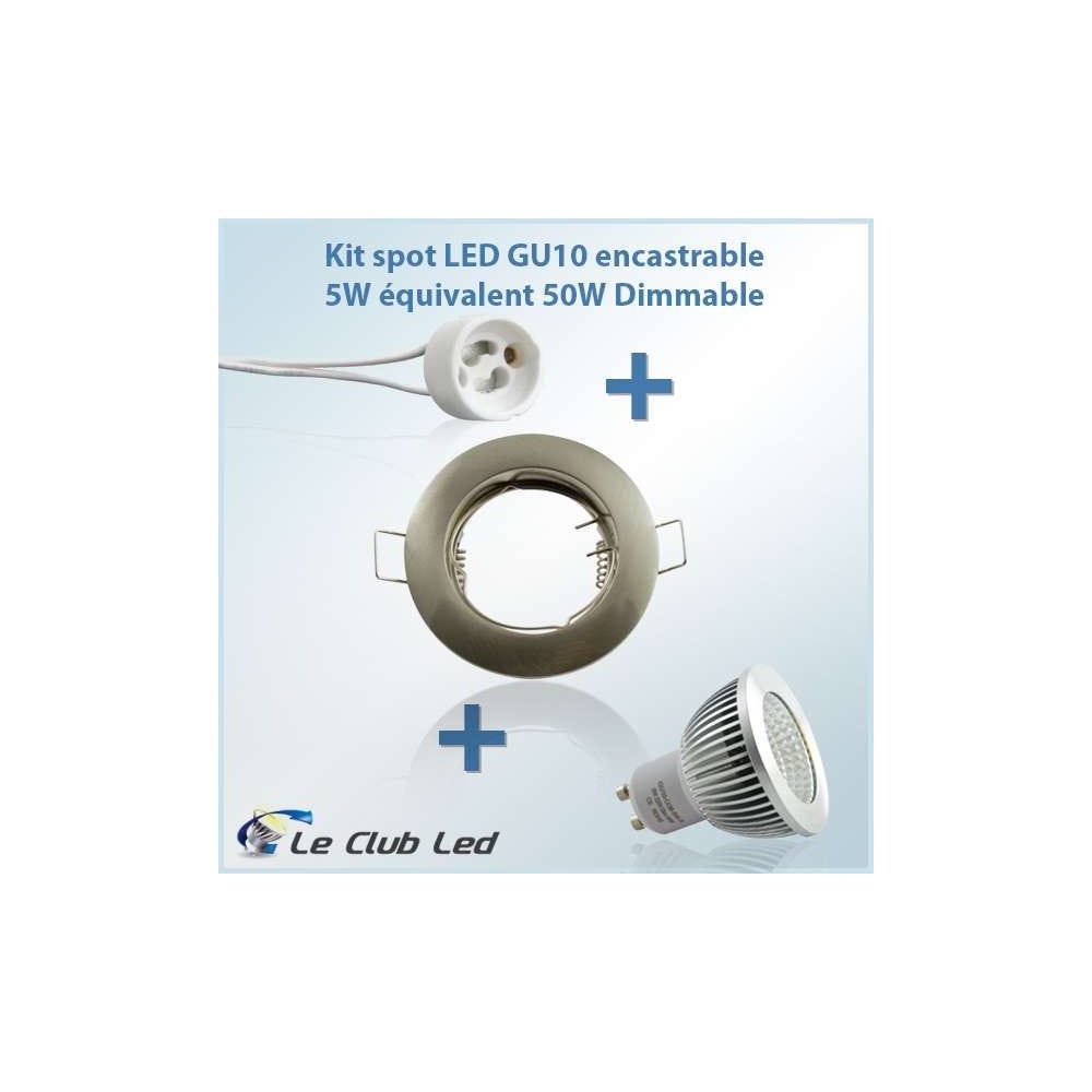 Kit Spot LED GU10 5W COB équivalent 50W Dimmable - Blanc Chaud - Rond  intérieur carré orientable alu perçage 68mm SUP-6033A