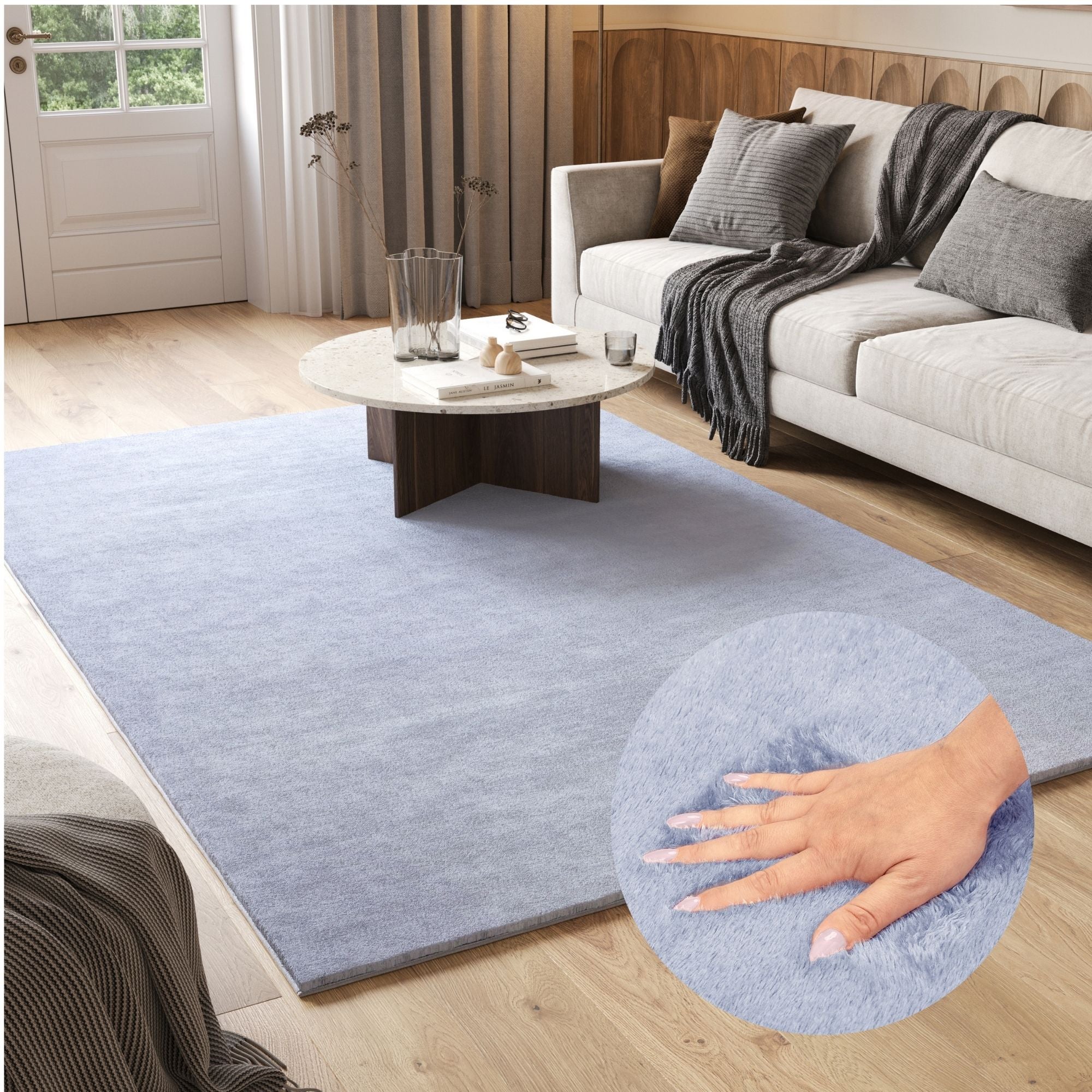 Tapiso Cuddle Tappeto Shaggy Antiscivolo Lavabile Morbido Pelo Lungo  Resistente Argento Sicuro OEKO-TEX 140 x 200 cm