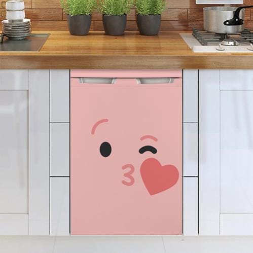 Adesivo per il frigorifero e lavastoviglie, decorazione del cuore di bacio  sorridente rosa, 75 cm x 49 cm