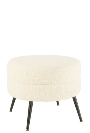 Pouf Coffre Rond SALVINA En Velours Capitonné Taupe