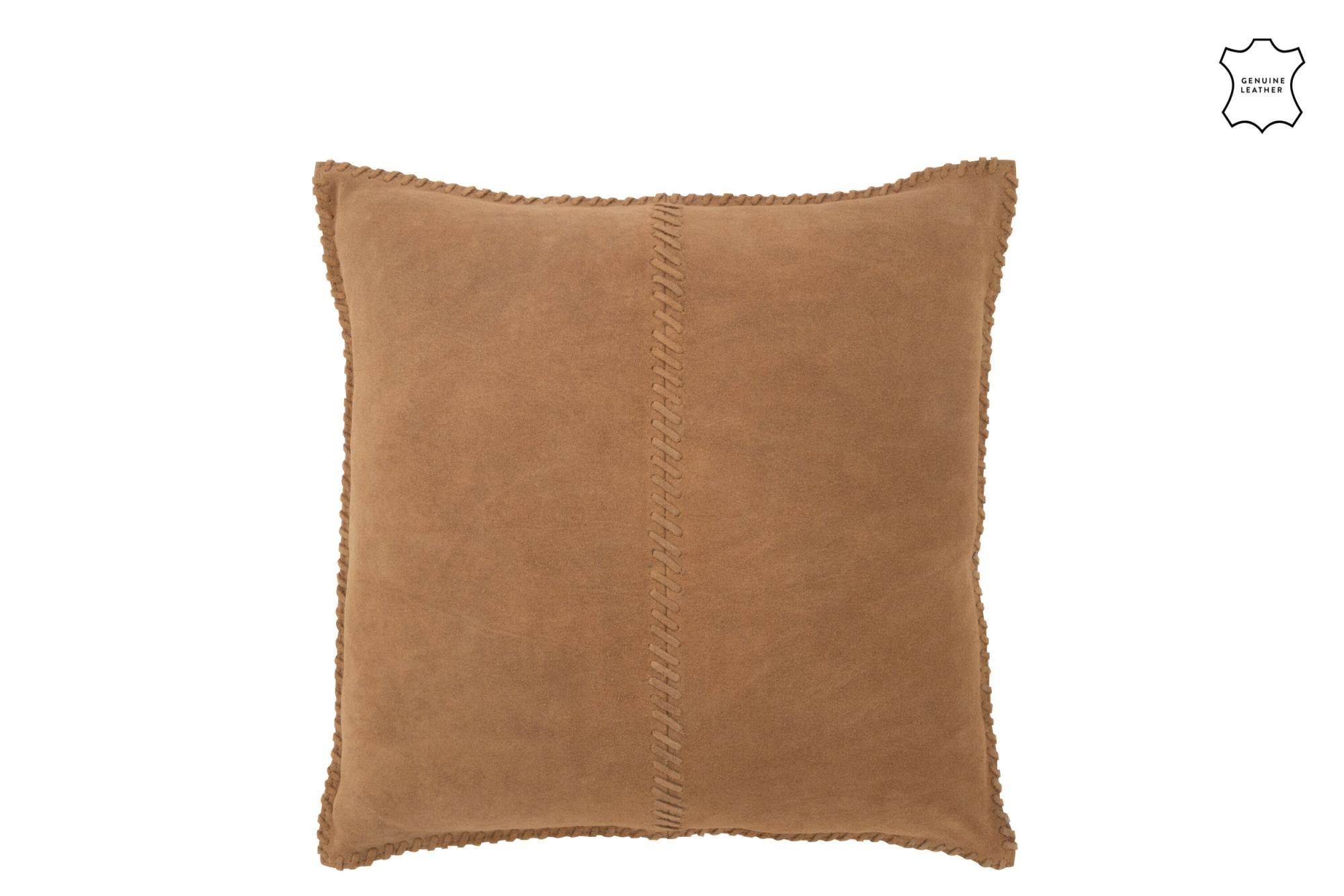 Coussin Décoratif Aspect Cuir Camel 30x50 Cm - Rembourrage Polyester Recyclé - Style Industriel Déhoussable