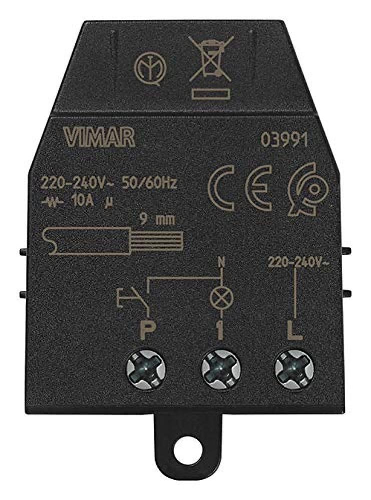 Vimar 03991 Modulo Relè Magnetico Quid ON/OFF + Vimar 0R16080 Pulsante 1P NO 10A Grigio - Kit Luci Impulsi